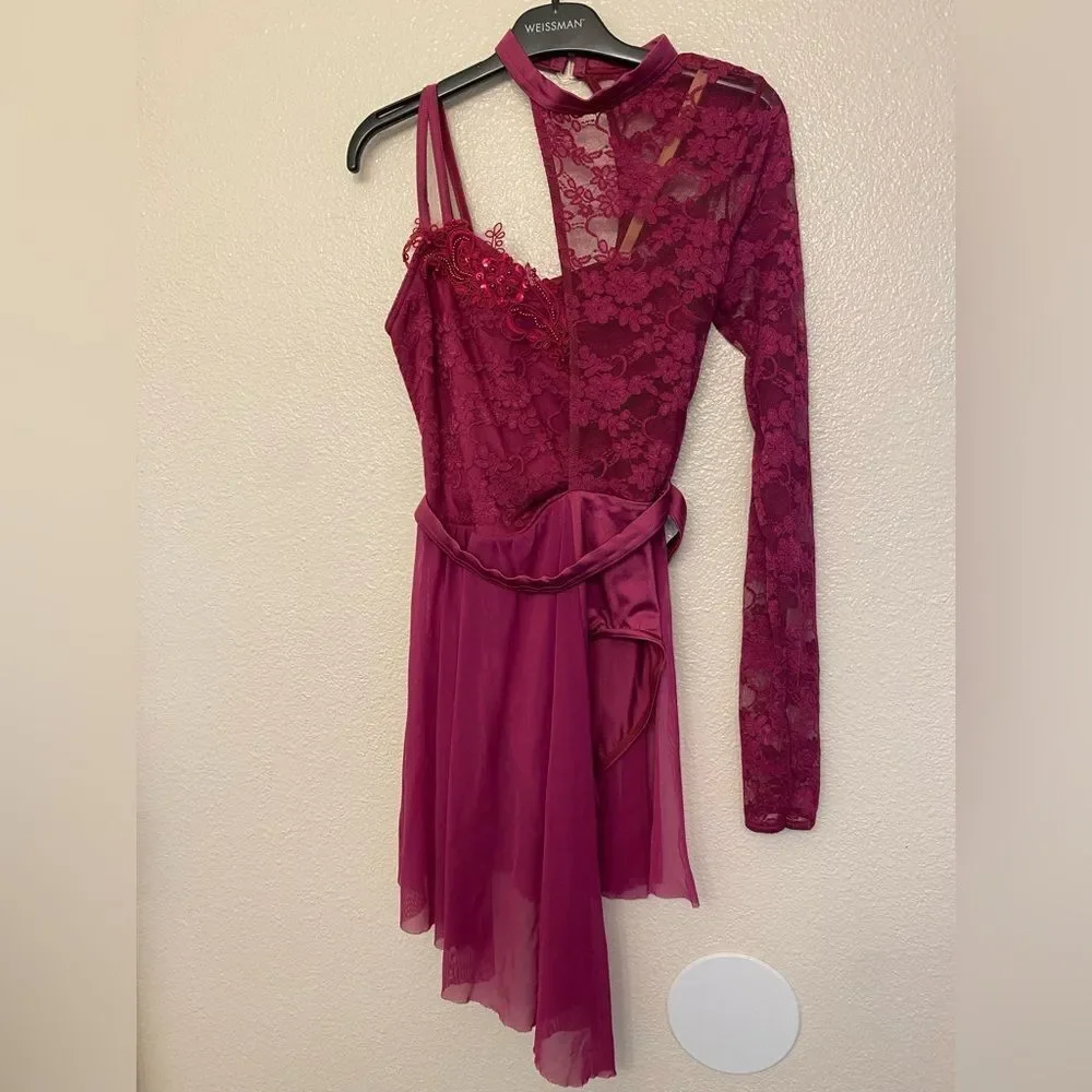 WEISSMAN Dance Costume hot pink lace appliqué WHERE'S MY LOVE 12365 SA-Small adu